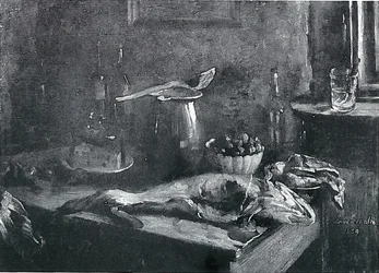  Kuchenstillleben, Schellfisch und Rindfleischn
